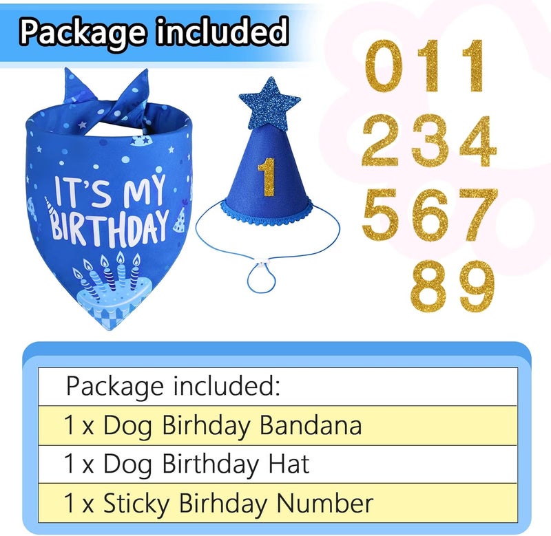 Agroon Dog Birthday Party Supplies, Blue Dog Birthday Set with Hat Bandana Numbers for Small Boy Pets Puppy - Image 3